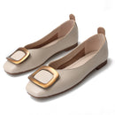 Women's Single Shoes, Buckle, Shallow Mouth, Square Toe, Slip-on, Plus Size, Flat Shoes, Casual and Versatile