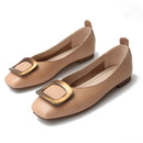 Women's Single Shoes, Buckle, Shallow Mouth, Square Toe, Slip-on, Plus Size, Flat Shoes, Casual and Versatile