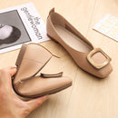 Women's Single Shoes, Buckle, Shallow Mouth, Square Toe, Slip-on, Plus Size, Flat Shoes, Casual and Versatile