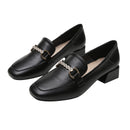 Square Toe Women's Leather Shoes, British Style Slip-on Loafers, Chunky Heel, Plus Size Women's Shoes
