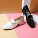 Women's Leather Shoes, British Style Horsebit Buckle High Heels, Casual Shoes, Plus Size Women's Shoes