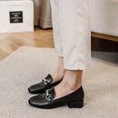 Square Toe Women's Leather Shoes, British Style Slip-on Loafers, Chunky Heel, Plus Size Women's Shoes