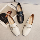 Square Toe Women's Leather Shoes, British Style Slip-on Loafers, Chunky Heel, Plus Size Women's Shoes