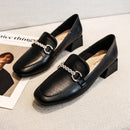 Square Toe Women's Leather Shoes, British Style Slip-on Loafers, Chunky Heel, Plus Size Women's Shoes