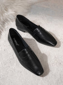 Brown Soft Leather Loafers with Chunky Heels, Women's Commuter Shoes