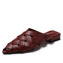 Women's hollowed-out woven pointed-toe sandals, new summer 2025 style, fashionable chunky heel, open-toe half-slippers, mules