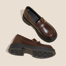 Women's genuine leather loafers, 2025 autumn new style, hot-selling thick-soled British style leather shoes, black casual single shoes