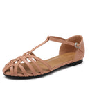 Women's woven openwork flat closed-toe sandals, summer wear, 2025 new style, breathable, one-strap, fashionable vacation Roman sandals.