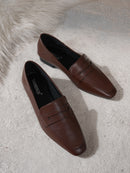 Brown Soft Leather Loafers with Chunky Heels, Women's Commuter Shoes