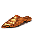 Women's hollowed-out woven pointed-toe sandals, new summer 2025 style, fashionable chunky heel, open-toe half-slippers, mules