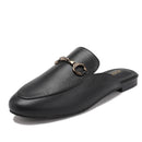 Women's flat slip-on mules with horsebit buckle and closed toe, half-length slippers, suitable for outdoor wear, mules H601-1