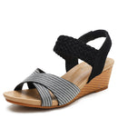 Women's wedge sandals, summer open-toe, plus size, comfortable and fashionable, woven Roman sandals, style