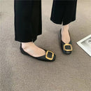 Women's Single Shoes, Buckle, Shallow Mouth, Square Toe, Slip-on, Plus Size, Flat Shoes, Casual and Versatile