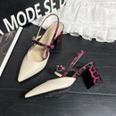 Women's summer new style pointed toe sandals, trendy high heels with open back and chunky heel, perfect for pairing with skirts.