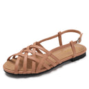 Women's Roman woven sandals, summer flat soft sole French fashion one-strap low heel hollowed-out peep-toe shoes H828-9