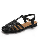 French-style closed-toe openwork sandals, new fashionable woven flat non-slip niche retro beach Roman sandals 1012-1