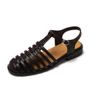 Women's square-toe retro sandals, new summer style, fashionable chunky heel, woven Roman style, J017-1