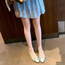 Round Toe Lambskin Flat Bottom Bow Patchwork Low Mouth Ballet Flats for Women