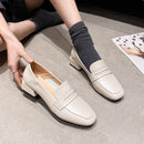 British Style Women's Leather Shoes 2025 High Heels Chunky Heel Square Toe Single Shoes Women's Outerwear Loafers