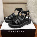 Women's Chanel-style woven strappy sandals, summer style, platform leather, retro Roman flat beach shoes, flat heel