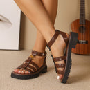 Women's Chanel-style woven strappy sandals, summer style, platform leather, retro Roman flat beach shoes, flat heel