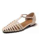 European and American style French retro Roman sandals for women, summer wear, flat, closed-toe, hollowed-out woven pig cage shoes, women's H833-2