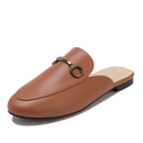 Women's flat slip-on mules with horsebit buckle and closed toe, half-length slippers, suitable for outdoor wear, mules H601-1