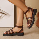Women's Chanel-style woven strappy sandals, summer style, platform leather, retro Roman flat beach shoes, flat heel