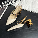 Women's summer new style pointed toe sandals, trendy high heels with open back and chunky heel, perfect for pairing with skirts.