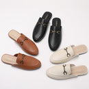 Women's flat slip-on mules with horsebit buckle and closed toe, half-length slippers, suitable for outdoor wear, mules H601-1