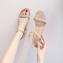 women's sandals, 2024 new summer style, versatile mid-heel, chunky heel, strappy high heels, suitable for wearing with skirts.