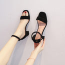 Summer One-Strap Buckle Open-Toe Low-Heel Sandals for Women, Perfect for Skirts, Suede High Heels, Non-Slip, Slimming, Korean