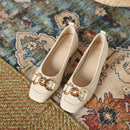 French-style square-toe Mary Jane shoes, new style for all seasons, low heel, slip-on, chunky heel, flat, retro casual shoes.