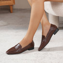 Brown Soft Leather Loafers with Chunky Heels, Women's Commuter Shoes