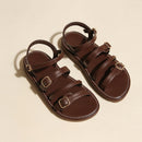 Soft sole and soft upper ~ Genuine leather single-strap Roman sandals, 2024 summer new style, flat retro leather buckle sandals for women.