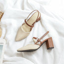 Women's summer new style pointed toe sandals, trendy high heels with open back and chunky heel, perfect for pairing with skirts.