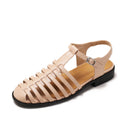 Women's square-toe retro sandals, new summer style, fashionable chunky heel, woven Roman style, J017-1