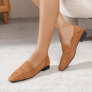 Brown Soft Leather Loafers with Chunky Heels, Women's Commuter Shoes