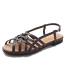 Women's Roman woven sandals, summer flat soft sole French fashion one-strap low heel hollowed-out peep-toe shoes H828-9