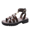 Women's Chanel-style woven strappy sandals, summer style, platform leather, retro Roman flat beach shoes, flat heel