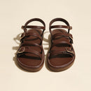 Soft sole and soft upper ~ Genuine leather single-strap Roman sandals, 2024 summer new style, flat retro leather buckle sandals for women.