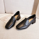 British Style Women's Leather Shoes 2025 High Heels Chunky Heel Square Toe Single Shoes Women's Outerwear Loafers