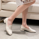 British Style Women's Leather Shoes 2025 High Heels Chunky Heel Square Toe Single Shoes Women's Outerwear Loafers