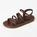 Soft sole and soft upper ~ Genuine leather single-strap Roman sandals, 2024 summer new style, flat retro leather buckle sandals for women.