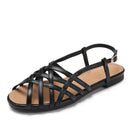 Women's Roman woven sandals, summer flat soft sole French fashion one-strap low heel hollowed-out peep-toe shoes H828-9