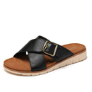 Platform travel beach sandals, summer outdoor wear, simple and stylish square buckle cross strap flip-flops, size 6020-50