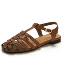 French-style closed-toe openwork sandals, new fashionable woven flat non-slip niche retro beach Roman sandals 1012-1