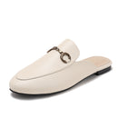Women's flat slip-on mules with horsebit buckle and closed toe, half-length slippers, suitable for outdoor wear, mules H601-1