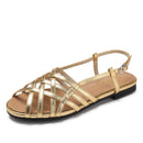 Women's Roman woven sandals, summer flat soft sole French fashion one-strap low heel hollowed-out peep-toe shoes H828-9